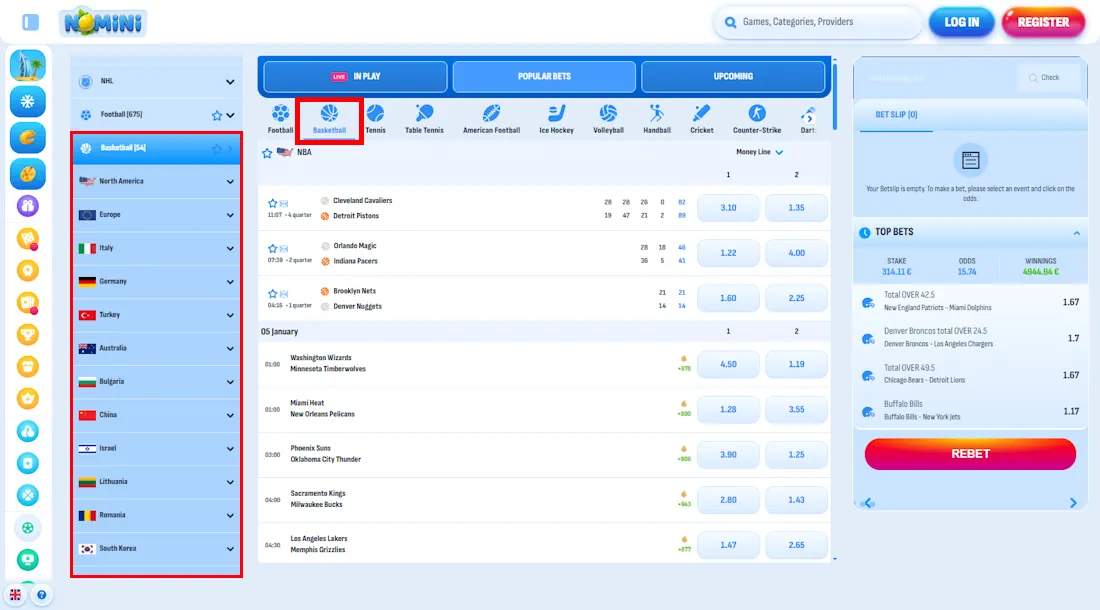 Nomini Basketball Betting Screenshot